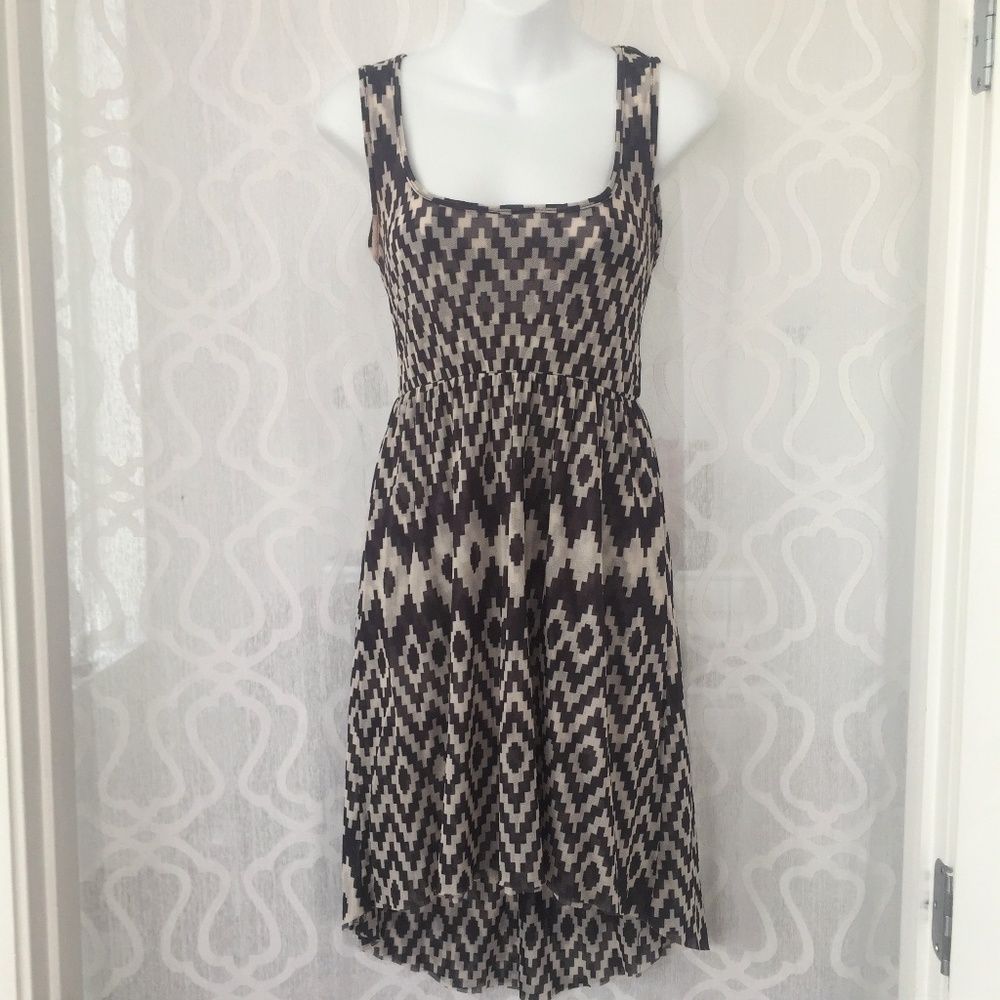 Anthropologie Lilka Brown Cream Flare Dress
